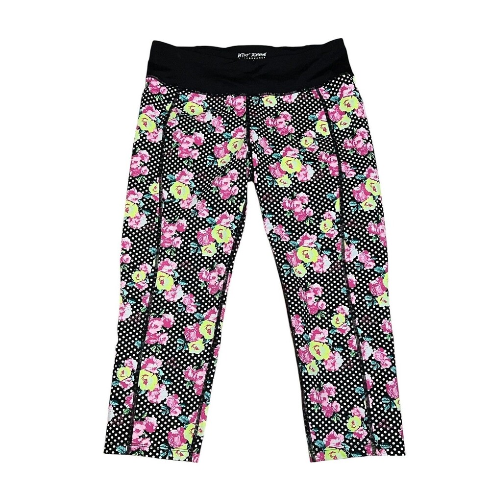BETSEY JOHNSON Crop Leggings Pink Floral Rose Polka Dot Athleisure Preppy Medium